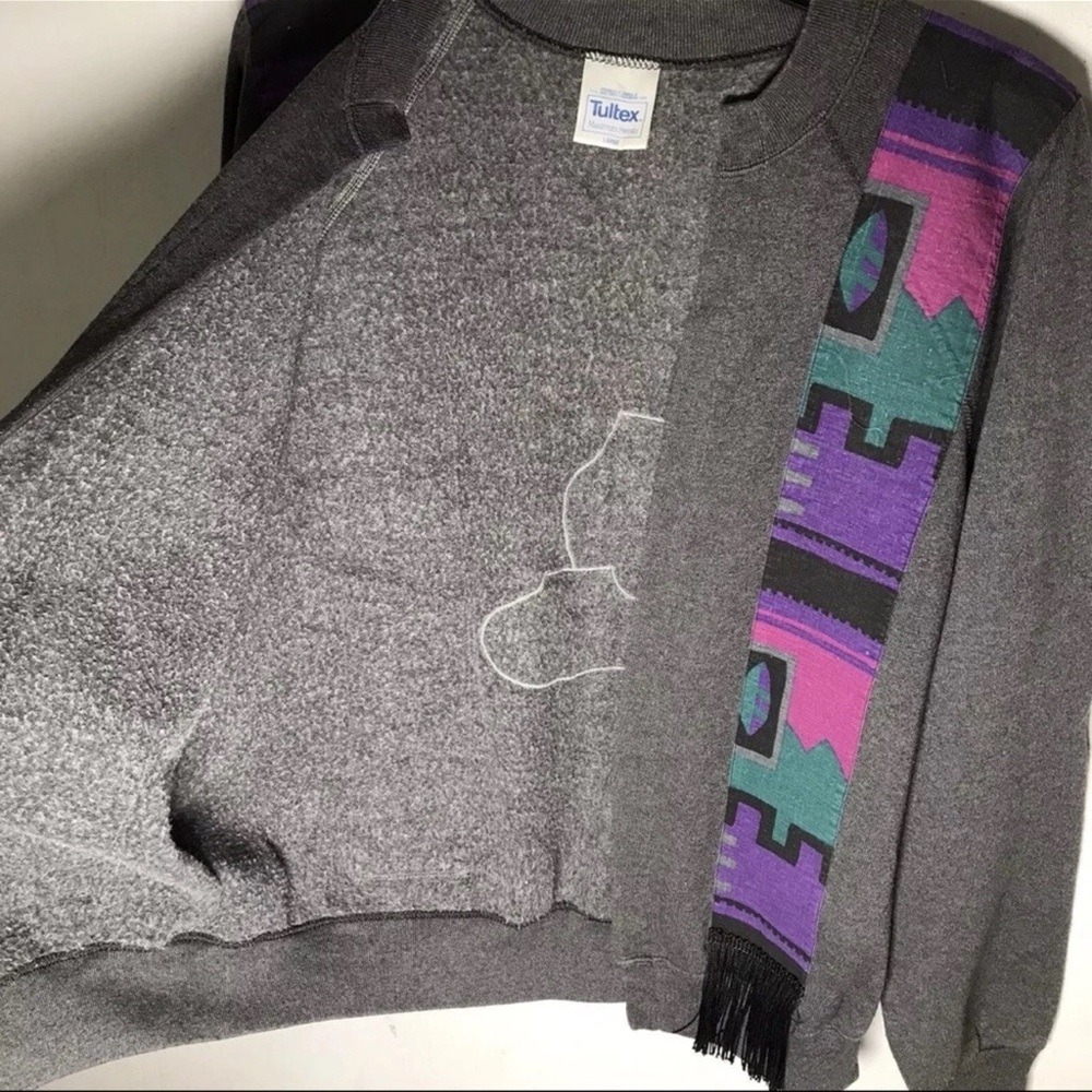 VTG Tribal Fringe Cardigan Sweatshirt‎ Southwestern Embroidered Hipster Retro L - Picture 3 of 8